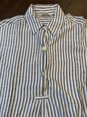 Max Studio White and Blue Stripe Button-Down Shirt Cropped - Medium - C66-013 thumbnail 3