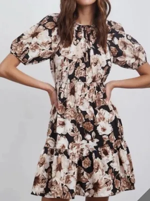Rails Khloe Mini‎ Puff Sleeve Dress Womens Medium Sepia Floral Preppy Cotton thumbnail 1