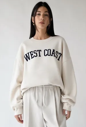 OAK + FORT West Coast Oversized Cotton Beige Pullover Sweatshirt Crew Top thumbnail 1