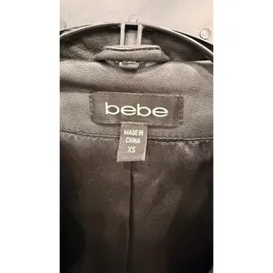 Vintage Bebe Women Jacket XS Black Leather Moto Fabric Sleeves Y2K thumbnail 4