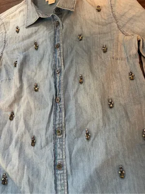 J. Crew Light Blue Embellished Denim Shirt Jacket thumbnail 2