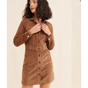 Faherty Softstretch Cord‎ Michelle Long Sleeve Mini ShirtDress Brown Size M thumbnail 2