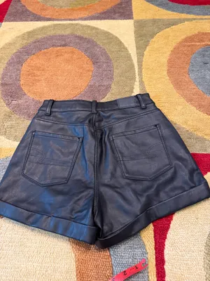 American Eagle Outfitters Black Faux Leather High Rise Cuffed Mini Shorts Size 0 thumbnail 5