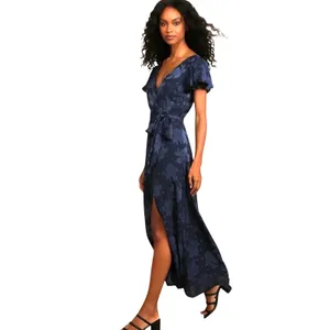 LULUS Compelling Love Navy Blue Floral Burnout Belted Maxi Dress thumbnail 2