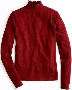 J. Crew Contrast Trim Ribbed Long Sleeve Roll Neck T-Shirt Size XS Maroon K3235 thumbnail 1