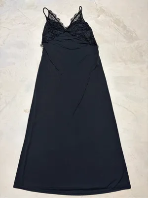 Zara Black Lace Trim long Slip Dress small thumbnail 1
