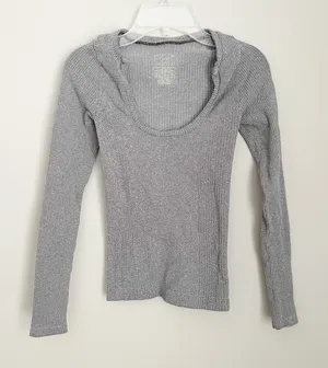 Free People Size XS/S Gray Stretchy Long Sleeve Shirt thumbnail 1