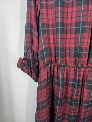 NWT Lane Bryant Plaid Drawstring Waist Dress Burgundy Black Size 18 thumbnail 11