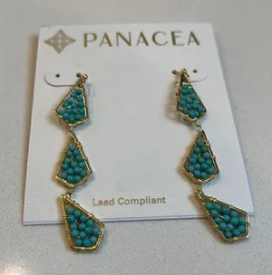 NWT PANACEA Triple Bead Drop Earrings Gold thumbnail 1