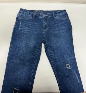 Women's Straight Leg Distressed Jeans in Dark Blue thumbnail 1