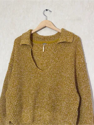 Free People Women’s Love This City Sweater V-Neck Longsleeve Boho in Mustard L thumbnail 4