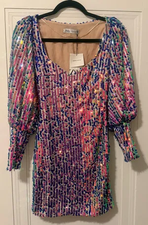Zara Limited Edition 2019 Multicolored Sequin Mini Dress Size XS - NWT thumbnail 5