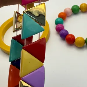 Colorful Stackable Beaded & Triangle‎ Bangle Bracelet Set Funky Women's Jewelry Yellow thumbnail 3
