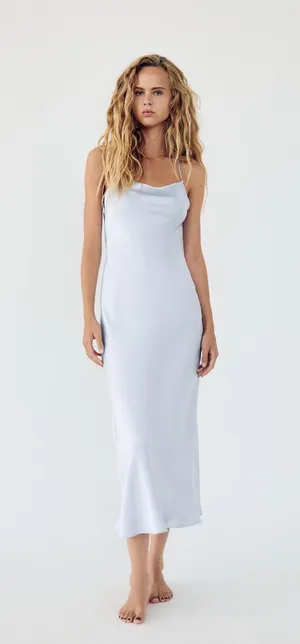 Zara dress wedding maxi slip midi satin effect baby blue coctail party date coctail thumbnail 10