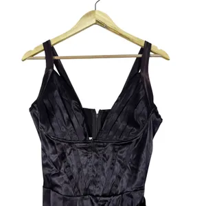 NWT Bella Barnett Satin Corset Pleated Draped Wrap Slit Midi Dress Glam Size M thumbnail 4