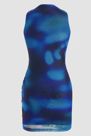 Cider Blue and Black Tie Dye Ruched Mesh Mini Bodycon Dress Size XXS thumbnail 2