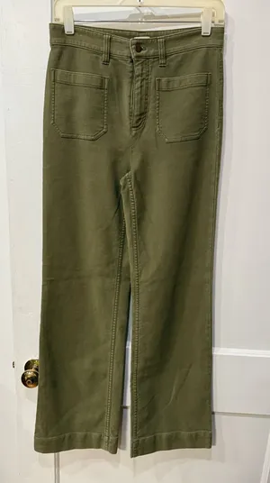 Faherty Stretch Terry Patch Pocket Pants Army Olive Green Flat Front EUC Size 28 thumbnail 1