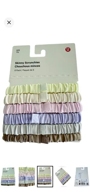 Lululemon Skinny Scrunchies 6 Pack Sheer Oak/Lt Ivory/Pink Org/Elix/Vapor/Lav Fr thumbnail 5