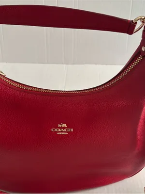 Big Red Coach In Pebble Leather Hobo with Gold Hardware thumbnail 9