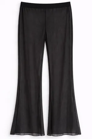 Womens Black Mesh Flared Bell Bottom Pants Sheer Cover Up Festival Size‎ M thumbnail 1