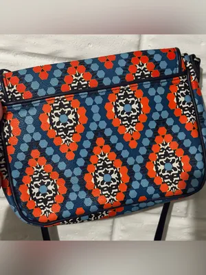 Vera Bradley Crossbody Purse Faux Leather Blue Orange Geometric Marrakesh Bead thumbnail 5