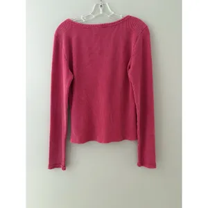 Pilcro Anthropologie Thermal Shirt Size L Pink Waffle Knit V-Neck thumbnail 11
