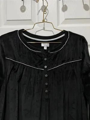 Aria Collection Velour Long Sleeve Nightgown Pajama Dress Lounge Size XL Black thumbnail 6