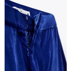 Zara Blue Velvet Velour High Waist Wide Flared Leg Crop Ankle Trousers Pants S thumbnail 14