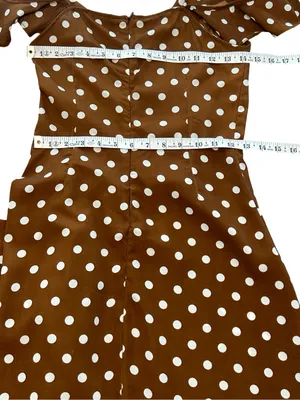 ZXQJ Brown Polka Dot Cold Shoulder Midi Wrap Dress Ruffle Pretty Woman Small S thumbnail 6
