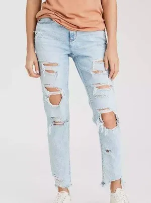 American Eagle stretch light wash ripped mom jeans thumbnail 5