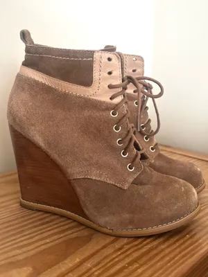 Cynthia Vincent Brown Suede Lace-Up Wedge Ankle Boots thumbnail 1