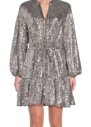 Alex Marie Shimmering Silver‎ sequin dress 10 thumbnail 1