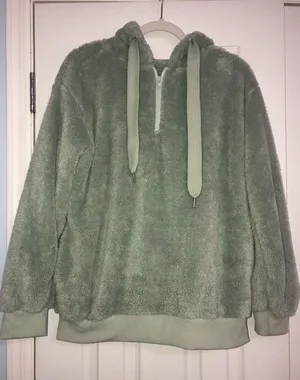 Cozy Green Fleece Hoodie soft women’s size medium 1/4 zip‎ thumbnail 1