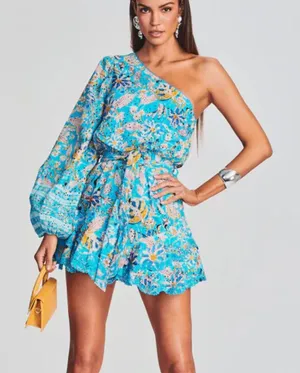 Hemant and Nandita One Shoulder Dress Eyelet Size XS Mini Dress thumbnail 1