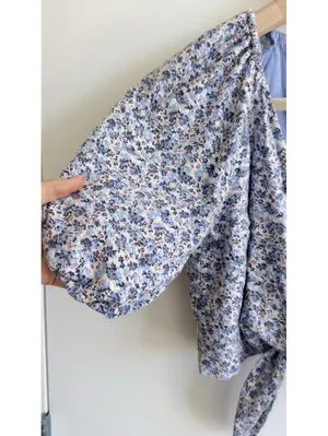 Abercrombie & Fitch Linen Blend Floral Tie Front Crop Top Puff Sleeve XS thumbnail 3