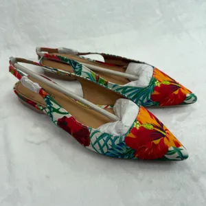Matiko‎ Hawaiian Print Slingback Flats Pointed Toe Tropical Floral Shoes Size 36 thumbnail 4