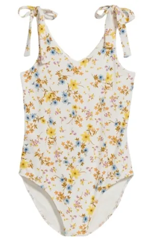 Old Navy Printed Tie-Shoulder V-Neck Rib-Knit Bodysuit - White Floral Size M thumbnail 1