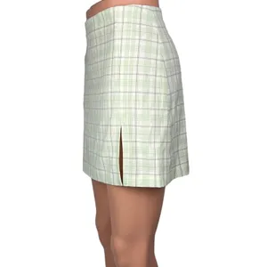 NEW Aritzia Sunday Best Tatiana Lola Green Plaid Slit Straight Mini Skirt Size 2 thumbnail 2