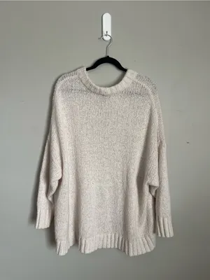 AERIE | Cream Cozy Oversized Crew Knit Sweater Sz L thumbnail 5