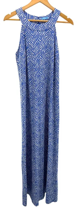J.McLaughlin‎ Halter Maxi Dress M Medium Blue White Zebra Catalina Cloth Stretch thumbnail 1