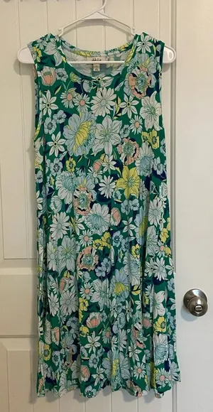 NWOT | Style & Co women’s green‎ floral print sleeveless dress — large thumbnail 1