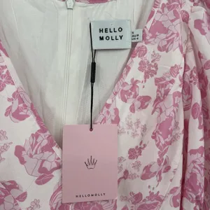 Hello Molly Women's 4 Short Sleeve Pink White Floral Mini Dress V-Neck Girly NWT thumbnail 8