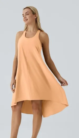 Halara Breezeful Backless Racerback High Low Flowy Midi Dress in Peach Sz Medium thumbnail 1