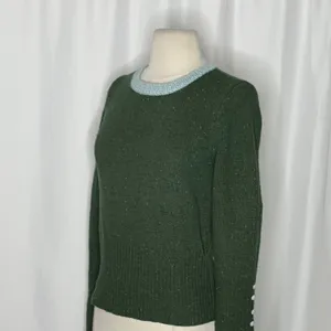 Anthropologie SLEEPING ON SNOW Green Cashmere Wool Button Sweater Knit Small thumbnail 6