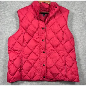 Lands End Womens Vest XL Quilted Nylon Down Red Snap‎ Closure thumbnail 1