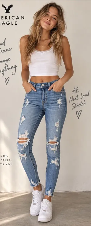 American Eagle Women’s Next Level Stretch Hi-Rise Jegging Distressed Jeans thumbnail 1