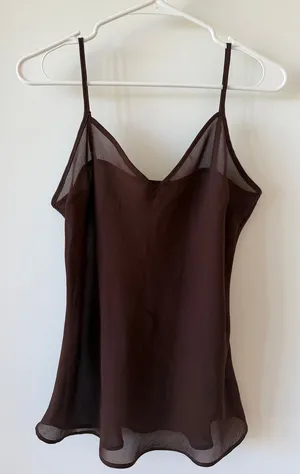 Women's Brown Sheer Slip Tank Top Size M thumbnail 1