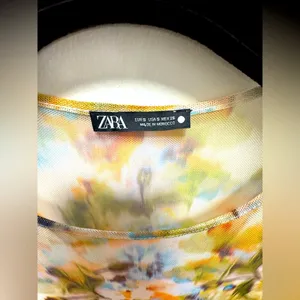 Zara Tulle Mesh Ruched Midi Abstract Colorful Watercolor Dress Small thumbnail 6