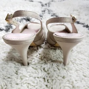 Miss America Champagne Satin Rhinestone Knot Slingback Peep Toe Heels Size 7M thumbnail 6