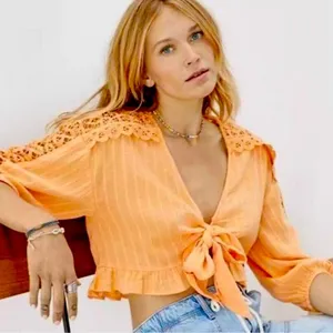 NWT American Eagle Puff Sleeve Tie Front Blouse Large thumbnail 1